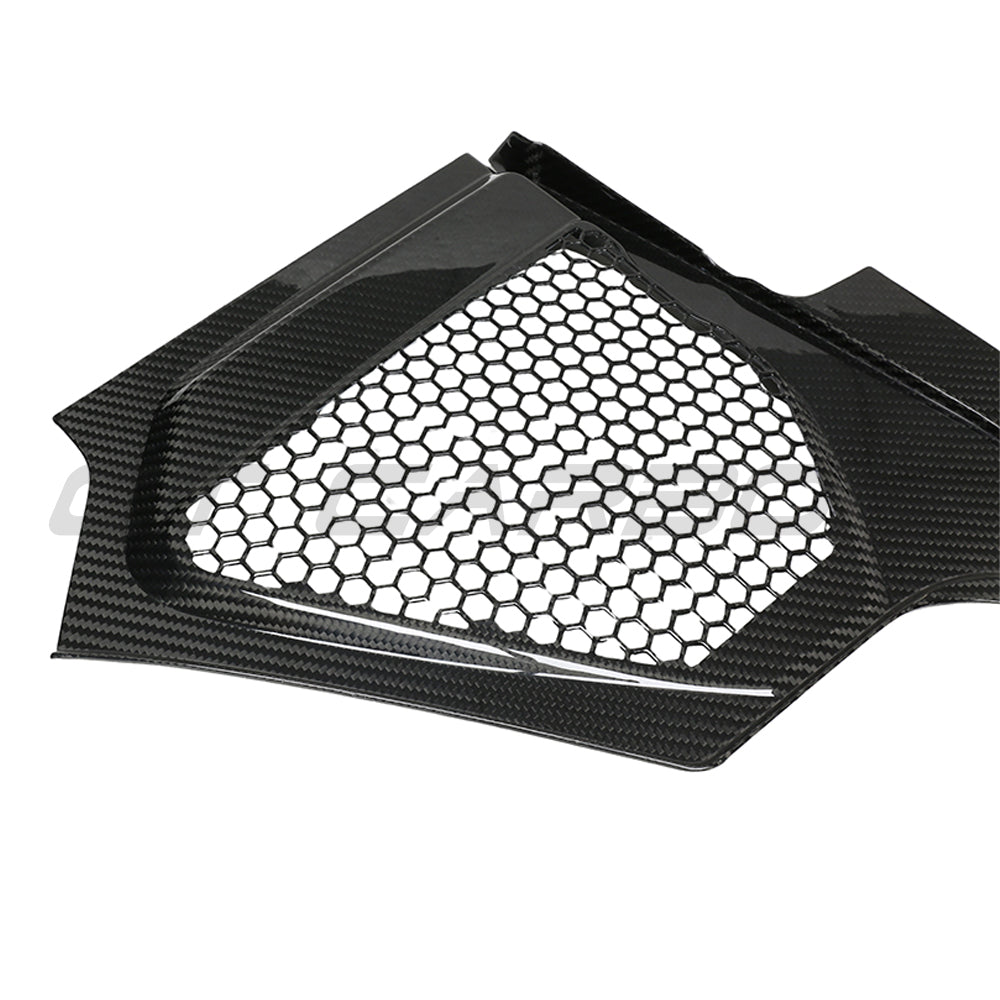BMW M2 M3 M4 G87 G80 G81 G82 G83 Carbon Fibre Engine Bay Upper Trim accessory by CT Carbon, close-up of the glossy black trim.
