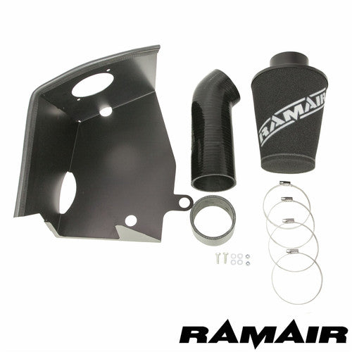 Ramair performance foam air filter and heat shield induction kit installed in an Audi RS3 and TTRS 2.5 TFSI engine.