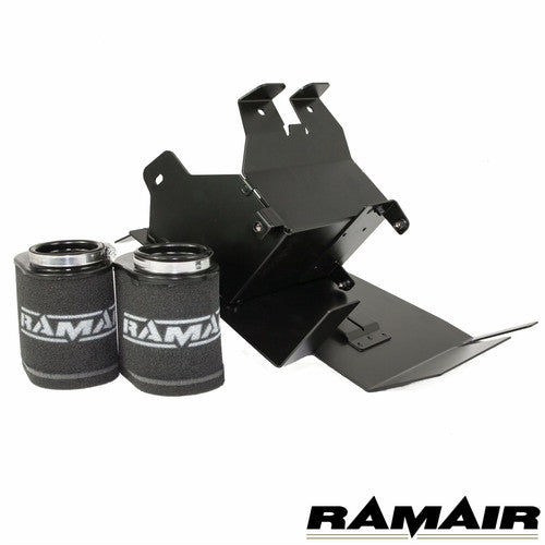 Ramair Triumph Bonneville and Thruxton air box removal induction kit installed on motorcycle with exposed air filters and custom fittings
