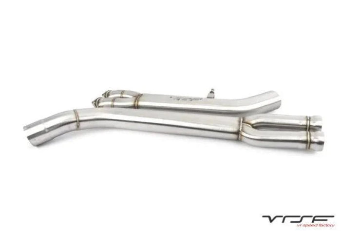 VRSF MID PIPE upgrade for S55 F80 M3 and F82/F83 M4, center section exhaust pipe, metallic finish and precision welds.