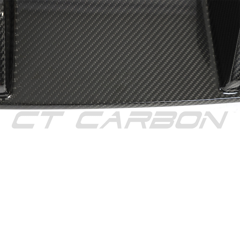 CT Carbon Porsche Taycan 2020-2024 carbon fibre diffuser installed on the rear of the electric sports car.