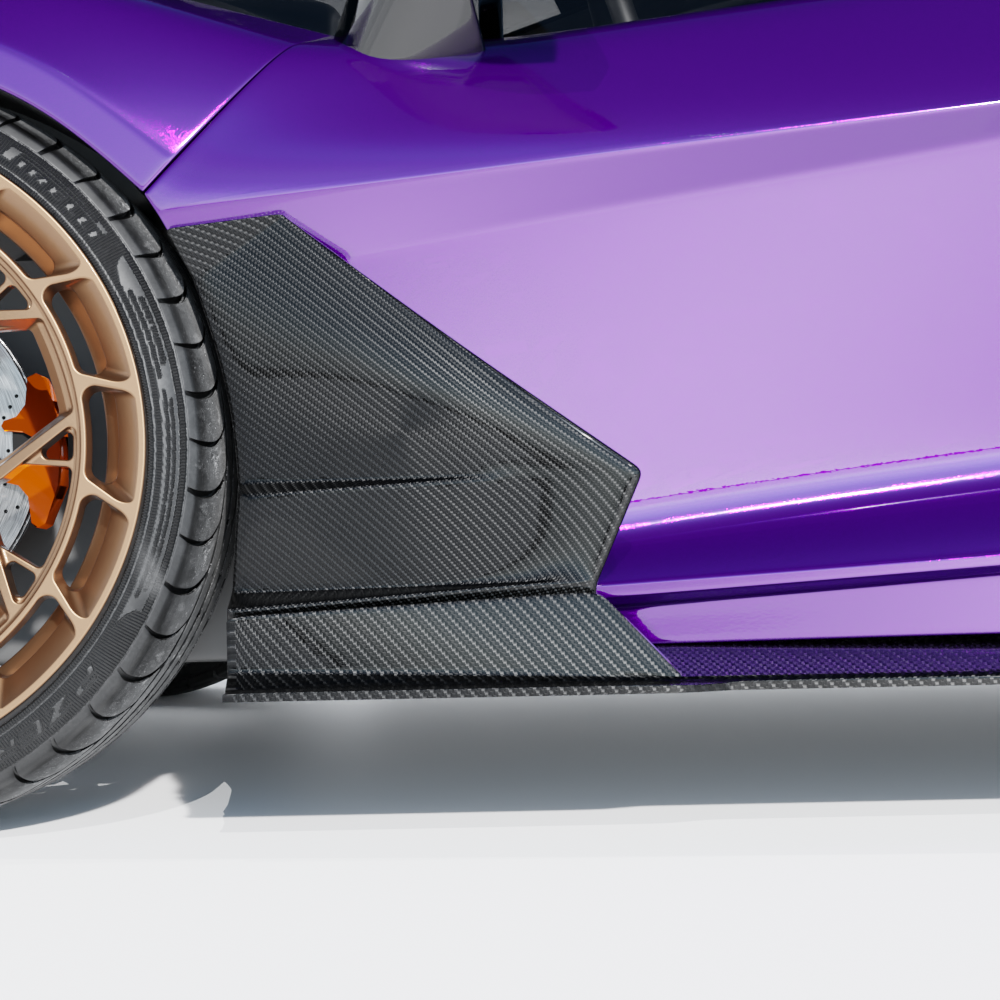 Lamborghini Revuuelto matte carbon fiber side skirts by CT Carbon, showcasing sleek, textured door trim design.