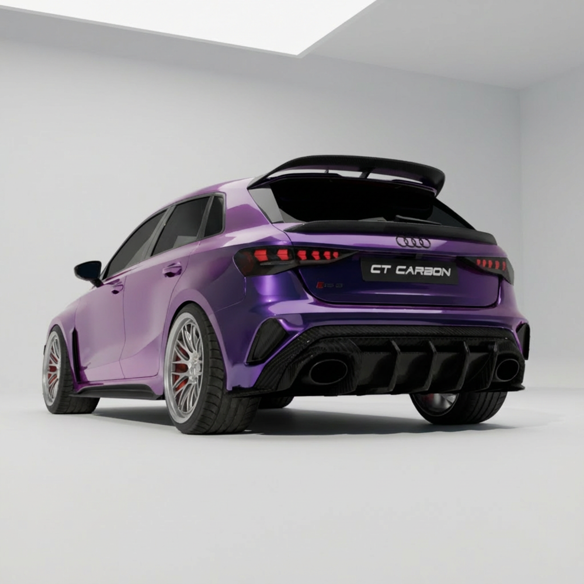 CT Carbon Sportback spoiler for Audi A3/S3/RS3 8Y 2022+ in carbon fibre, showing sleek aerodynamic design and textured finish.