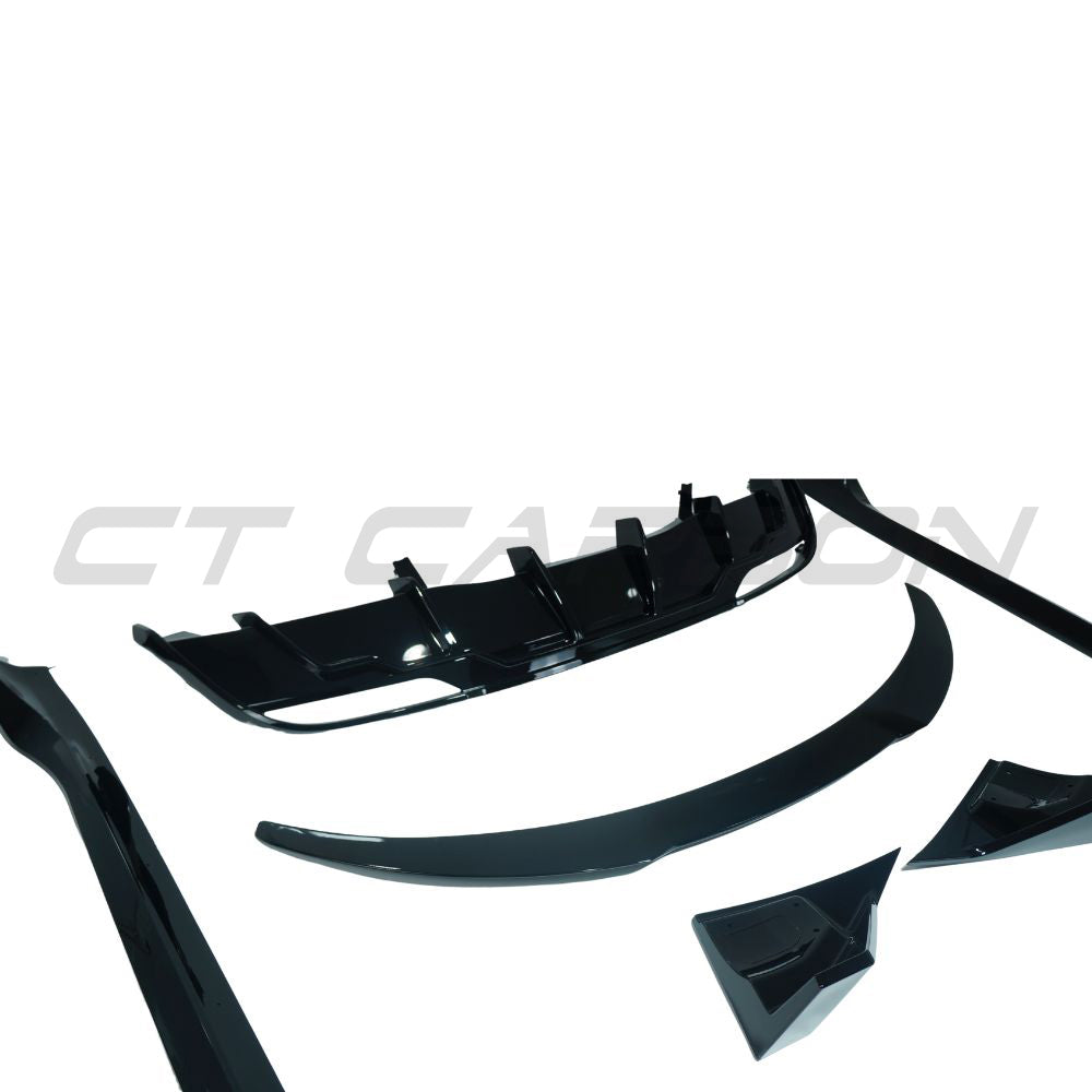CT Carbon full gloss black kit for Tesla Model 3 2023+ facelift, showing detailed exterior car parts and accessories.