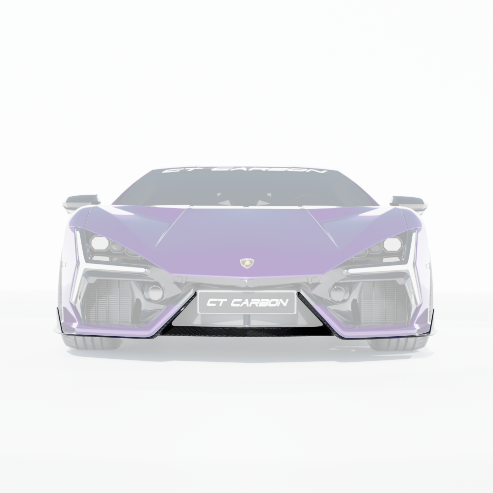 Lamborghini Revuletto matte carbon fiber front splitter by CT Carbon, designed for aerodynamic enhancement and sporty look.