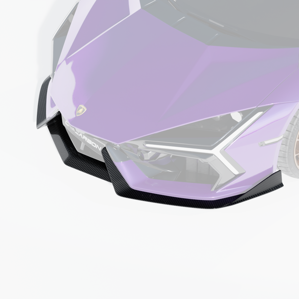 CT Carbon Lamborghini Revueltó matte carbon fiber front splitter, aerodynamic car part for enhanced vehicle performance and style.
