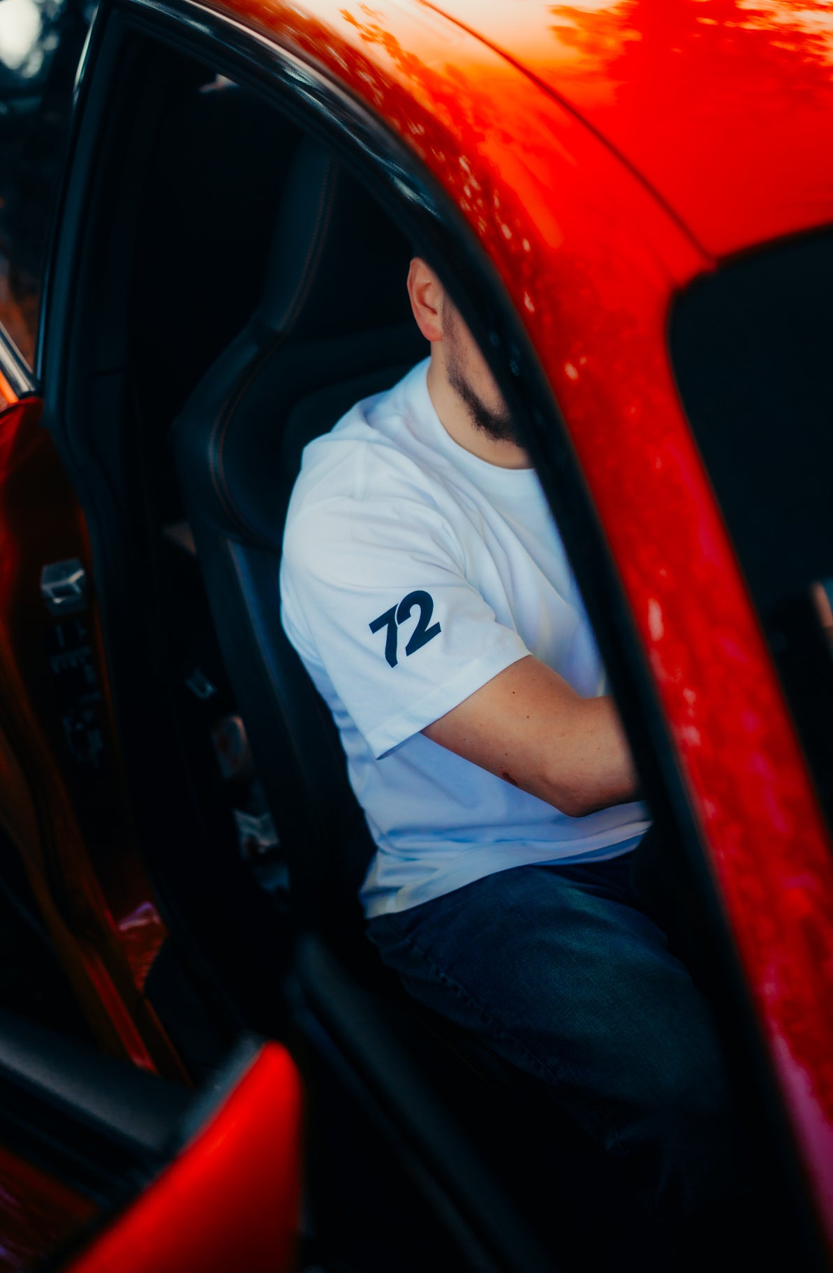 Nineteen72 Performance Flat Six Sunset T-Shirt featuring a colorful sunset graphic on a casual unisex T-shirt.