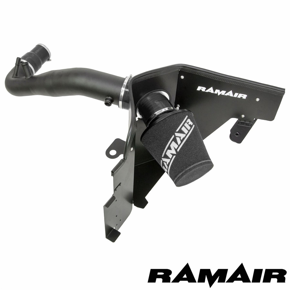 Ramair Ford Mustang 2.3 EcoBoost induction kit with jet stream foam air filter, heat shield, and hard pipe for improved airflow.