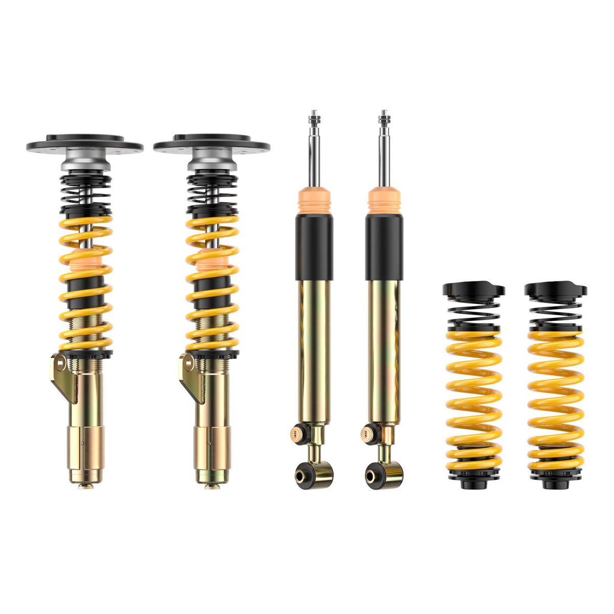 ST Suspension ST XTA plus coilovers for BMW F20 to F36 models, showing adjustable shock absorbers and coil spring components.