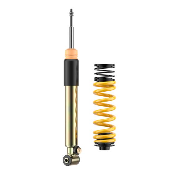 ST Suspension ST XTA PLUS coilovers with adjustable damping and top mounts installed on a BMW E92 M3, showing the sporty suspension setup.