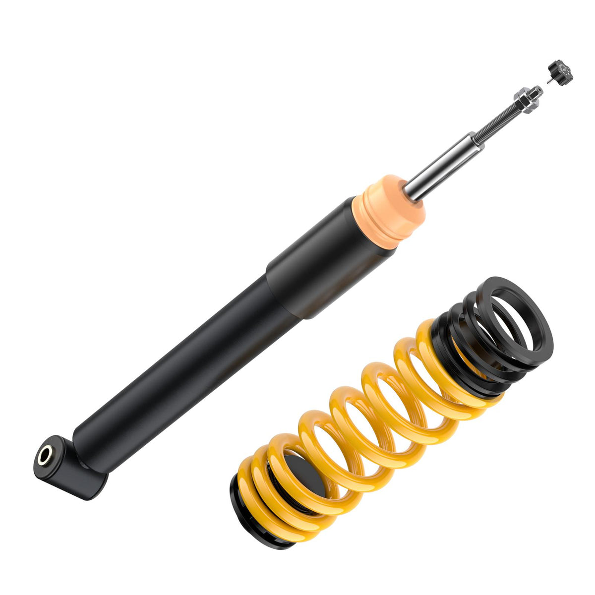 ST Suspension coilovers with adjustable damping and top mounts for BMW E92/E90 M3, showing the coilover assembly and components.