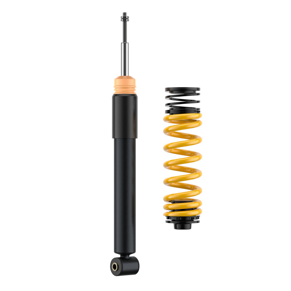 ST Suspension coilovers with adjustable damping and top mounts installed on a BMW E92/E90 M3, showcasing the suspension upgrade.
