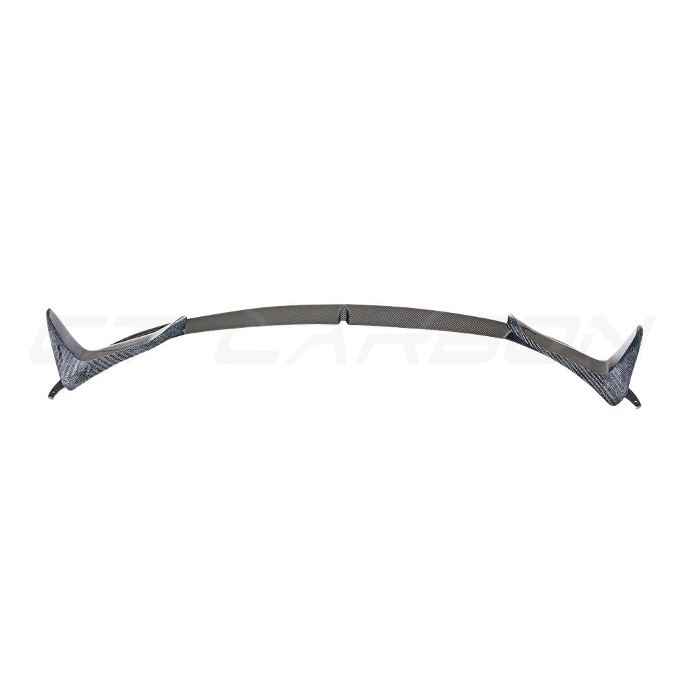 BMW M3 M4 F80 F82 F83 carbon fibre splitter by CT Carbon, showing the sleek, aerodynamic design without canards on a sports car.