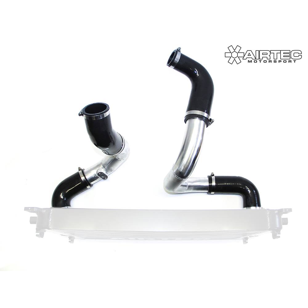 Airtec Motorsport MQB EA888 big boost pipe kit hoses installed on a vehicle engine for enhanced performance.