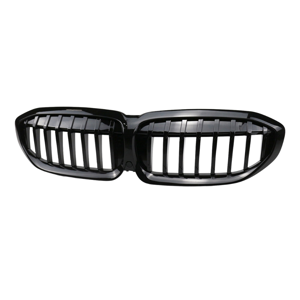BMW 3 Series G20 G21 2022+ CT Carbon gloss black grille with single slat, close-up view of the automotive grille.