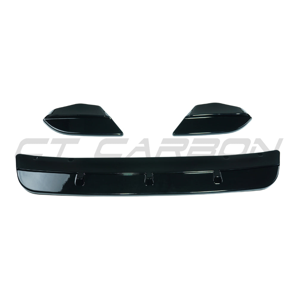 Gloss black splitter for BMW X3M and X4M F97/F98 2017-2021 Pre-LCI by CT Carbon, showcasing sleek aerodynamic design.