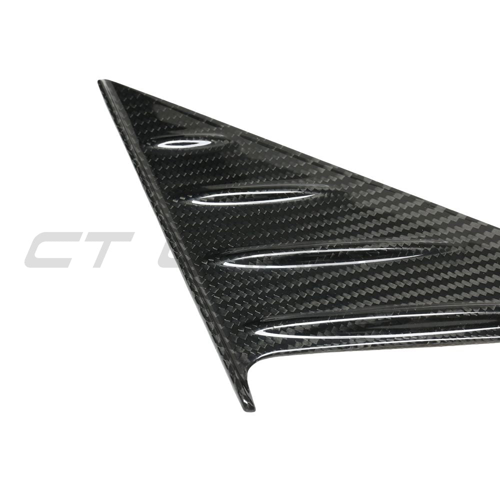 BMW M3 and 3 Series G80, G81, G20, G21 Carbon Fibre Mirror Pillar Trim by CT Carbon, showing sleek black carbon fiber finish.