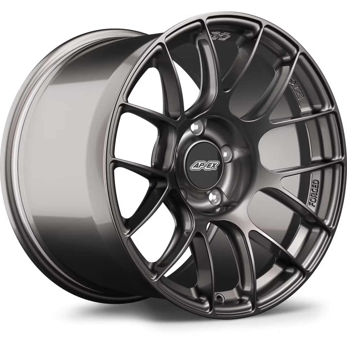 Apex EC-7RS forged alloy wheels with a sleek, performance-oriented design, shown in a close-up view highlighting the wheel's finish and details.