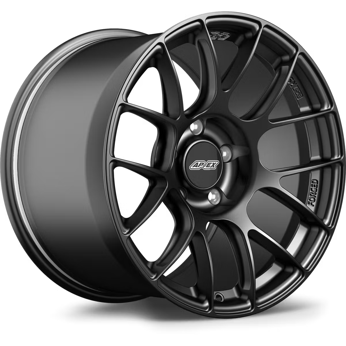 Apex EC-7RS forged alloy wheel with a sleek, multi-spoke design in a close-up view on a white background.