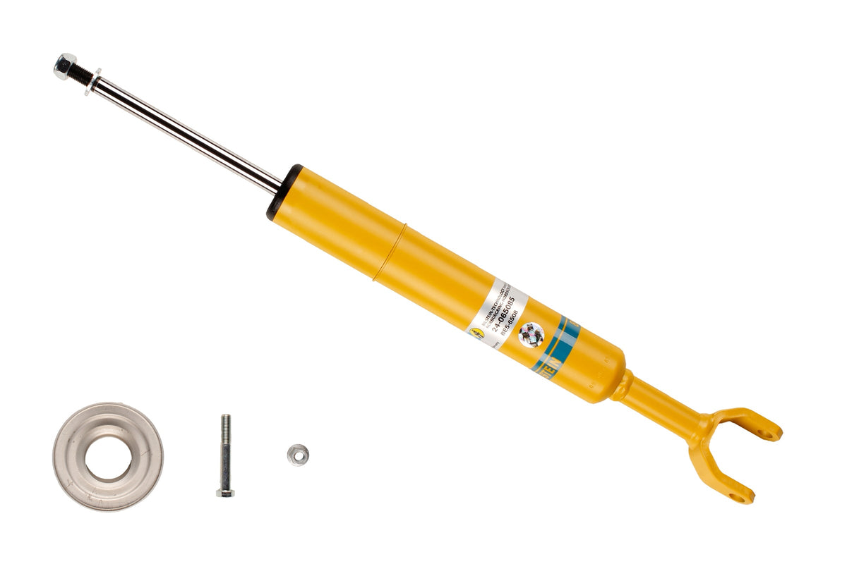 Bilstein B6 front shock absorber for Audi A6, featuring durable metal construction and mounting components.