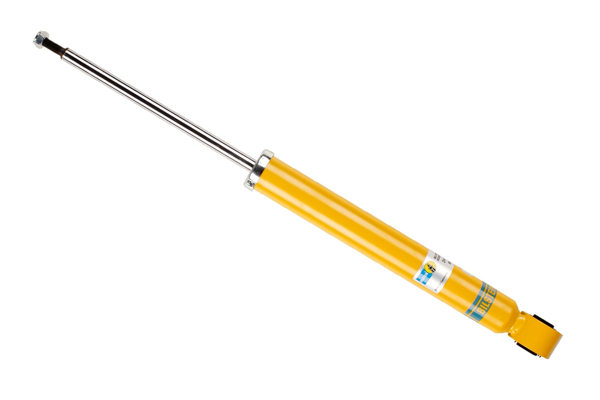Bilstein B8 rear shock absorber for Volkswagen Golf, showing the black shock with mounting hardware and coil spring seat.