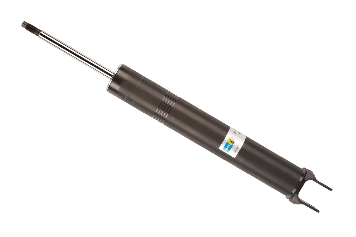 Bilstein B4 rear shock absorber for Porsche 911 991, shown installed with metal mounting components and hydraulic piston.