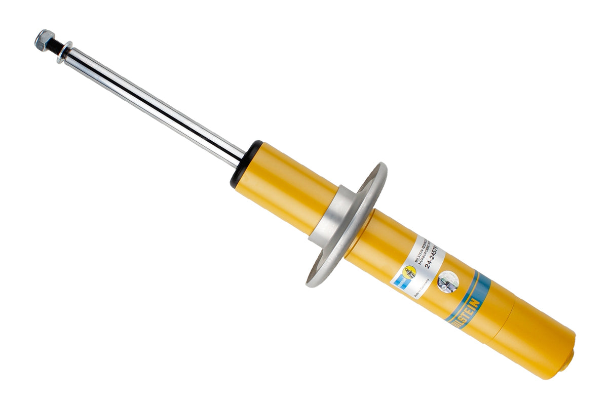 Bilstein B6 front shock absorber for Porsche Macan 95B, showcasing the durable metal body and mounting components.