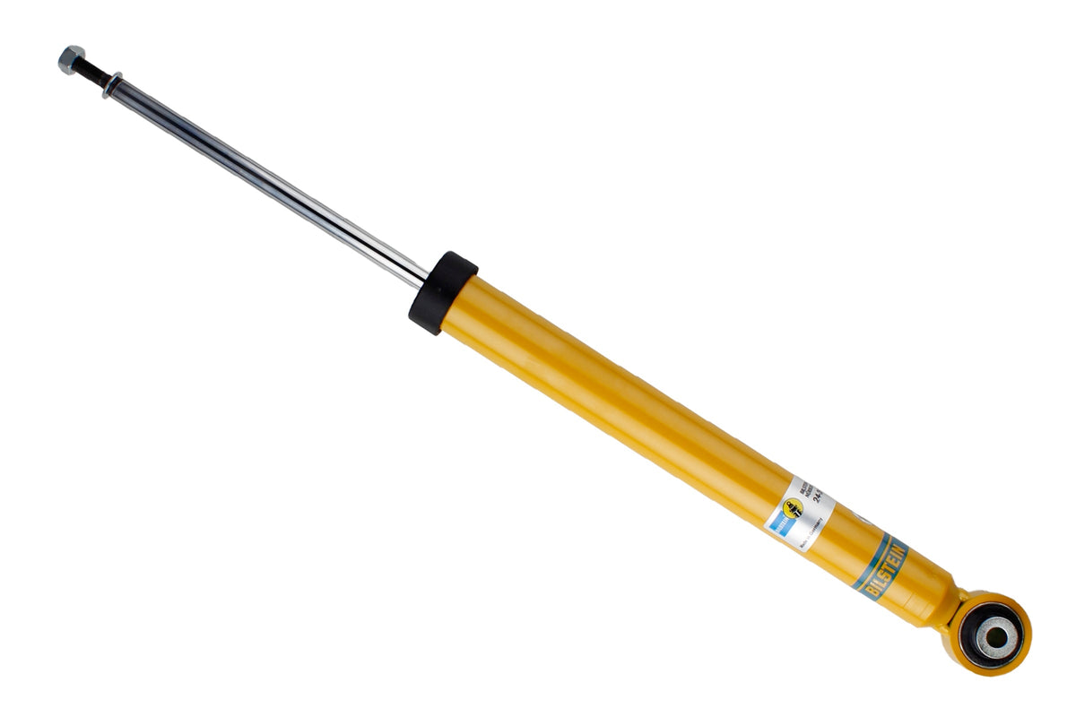 Bilstein B6 rear shock absorber for Audi A4 B9, showing the black metal shock with mounting hardware and branding details.