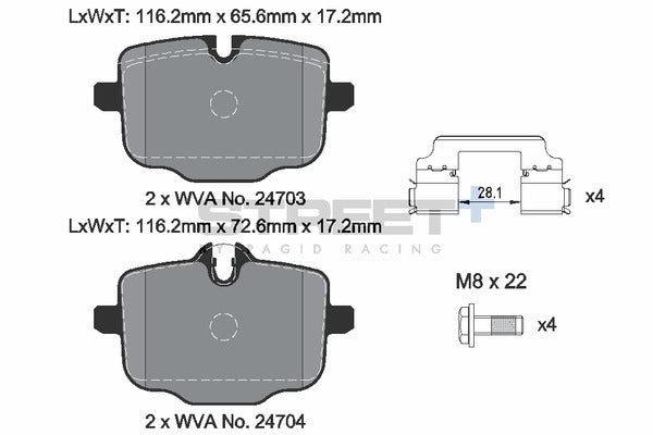 Pagid rear brake pad set for BMW M2, M3, M4 G8X, X3, X4 F97, F98 models, showing brake pads with packaging.