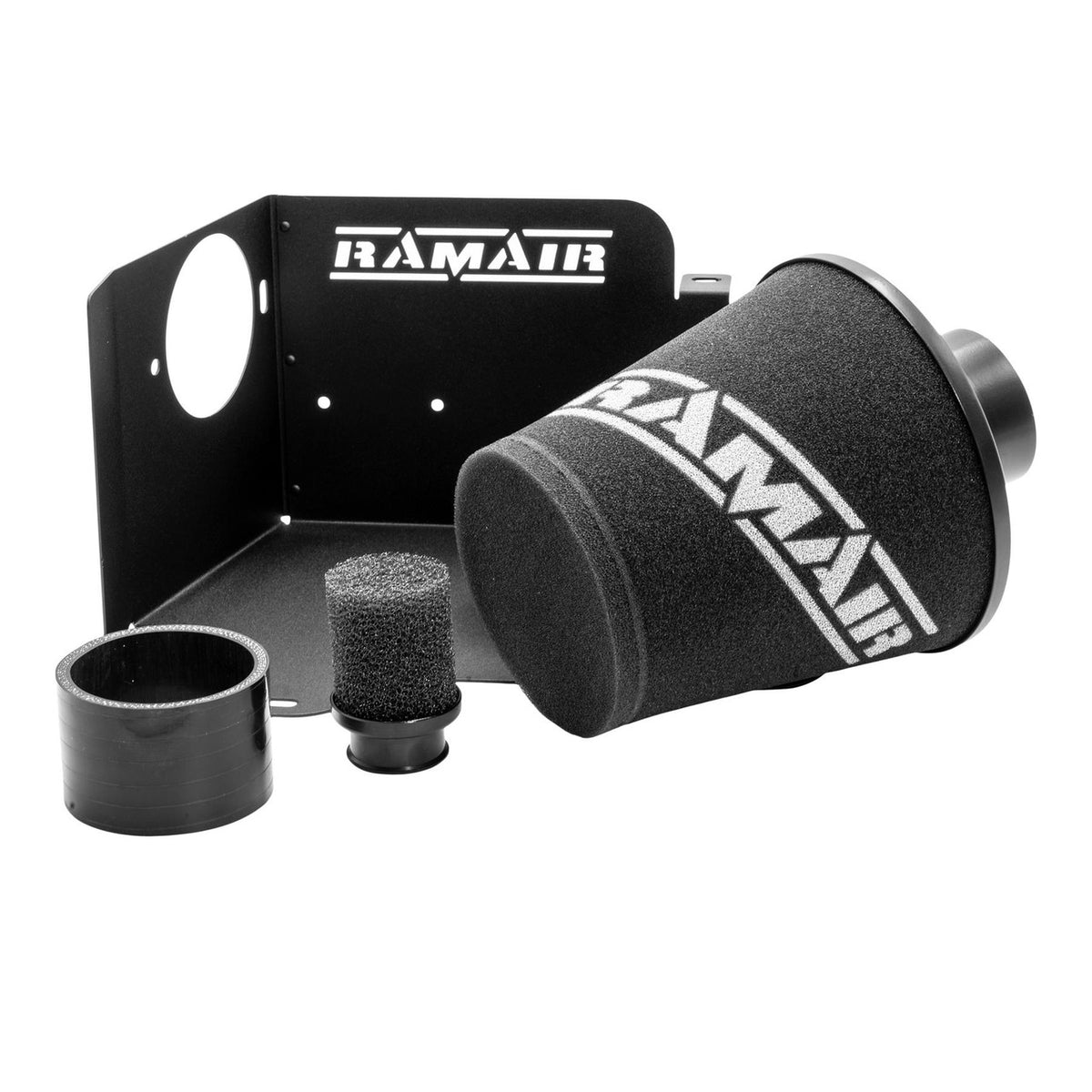 Ramair performance air induction kit for V.A.G 1.8T 20V Golf, A3, Leon with 80mm MAF sensor, featuring intake tubing and filter.