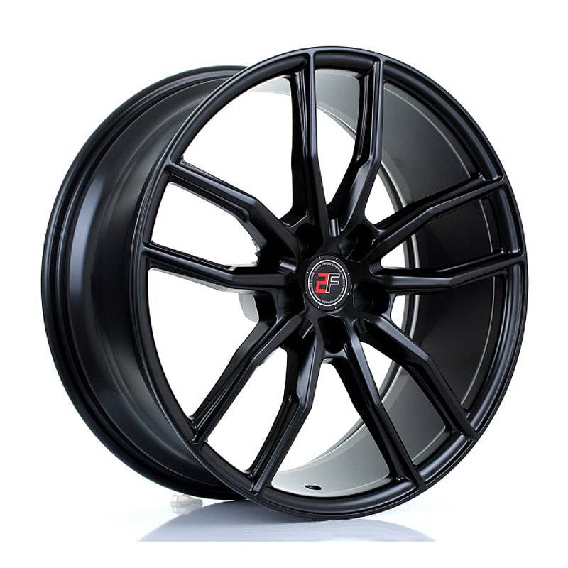 Matte black 2Forge ZF4 semi-forged wheels with multi-spoke design, shown from an angled view.