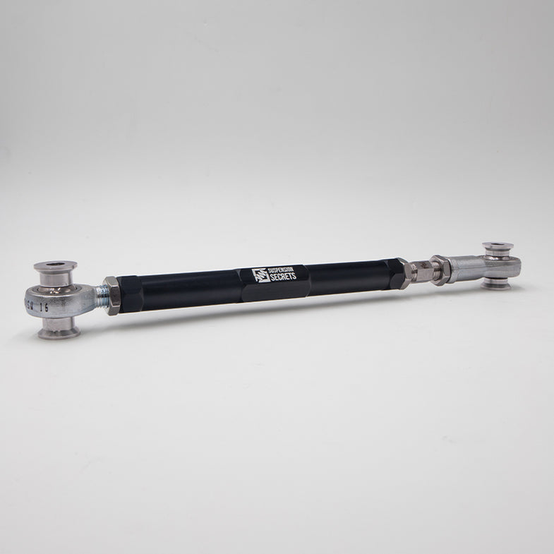 Suspension Secrets adjustable rear toe arms for BMW G87 M2, metal linkage components for suspension upgrade.