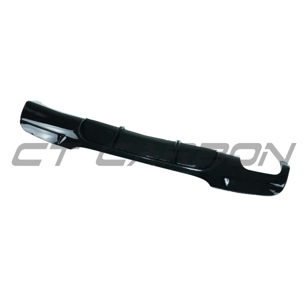 Gloss black CT Carbon diffuser for BMW 3 Series E90/E91 2005-2011, twin left design, automotive rear bumper accessory.