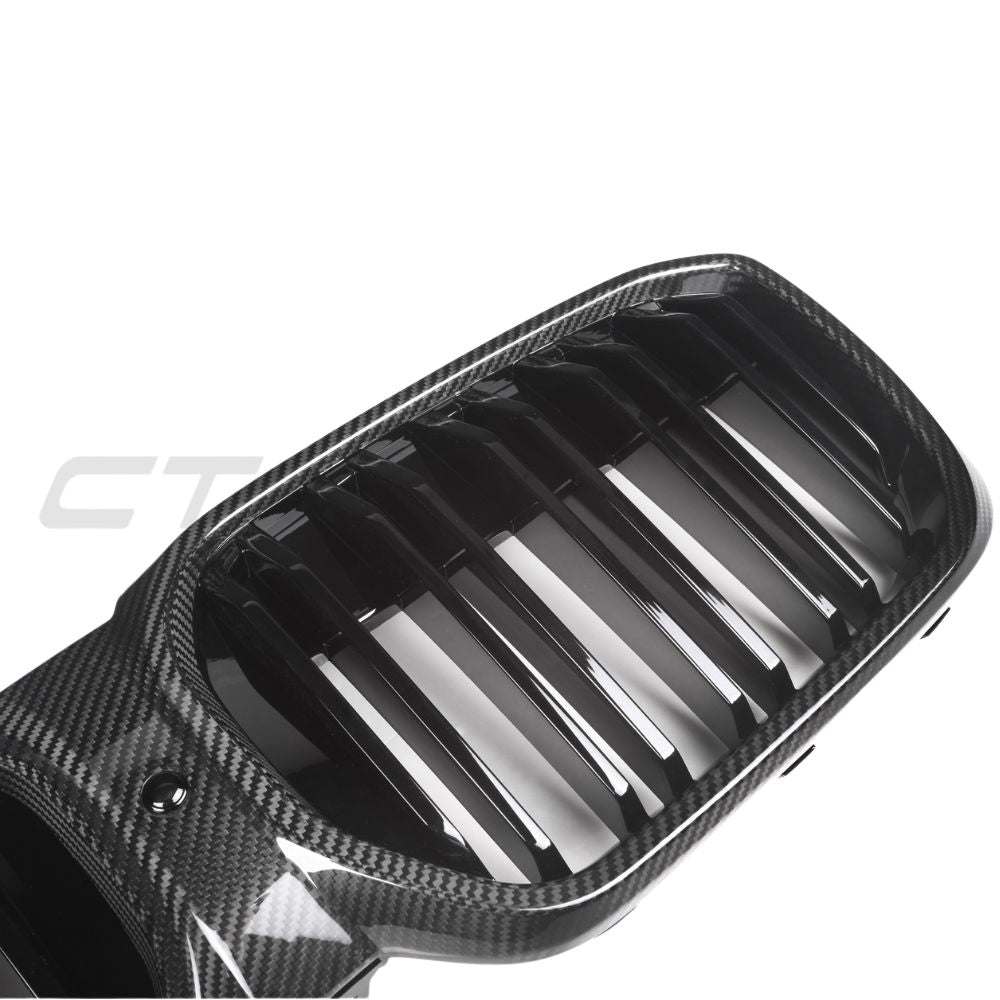 BMW G08 IX3 LCI 2021-2024 carbon fiber grille with double slats, designed by CT Carbon for a sleek, sporty look.