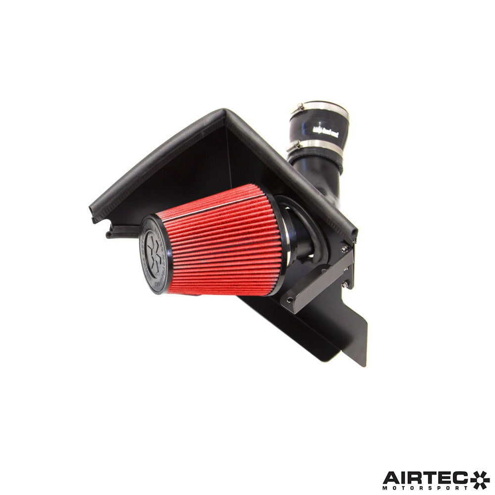 Airtec Motorsport induction kit for BMW M140i and M240i showing air intake components and filter in a close-up view
