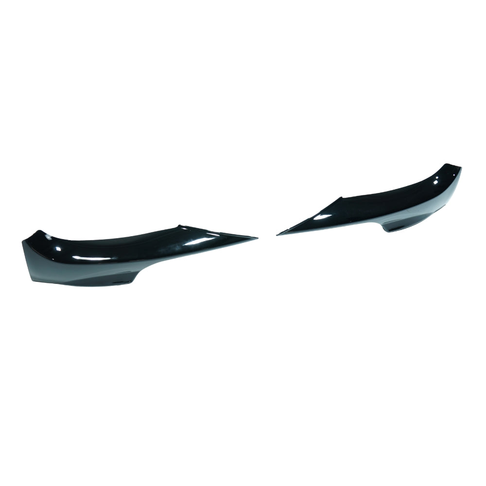 BMW E92/E93 3 Series 2006-2009 pre-LCI gloss black splitter corners by CT Carbon, showing close-up of sleek aerodynamic design