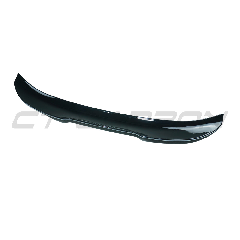BMW 3 Series M3 E92 gloss black spoiler by CT Carbon, rear view showing aerodynamic design and glossy finish.