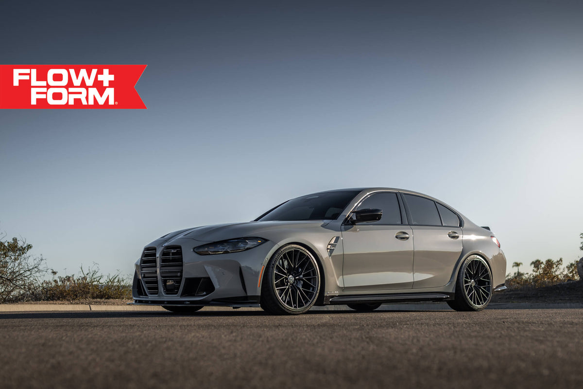 HRE PERFORMANCE WHEELS FF28 alloy wheels with a multi-spoke design shown on a vehicle in a close-up side view.