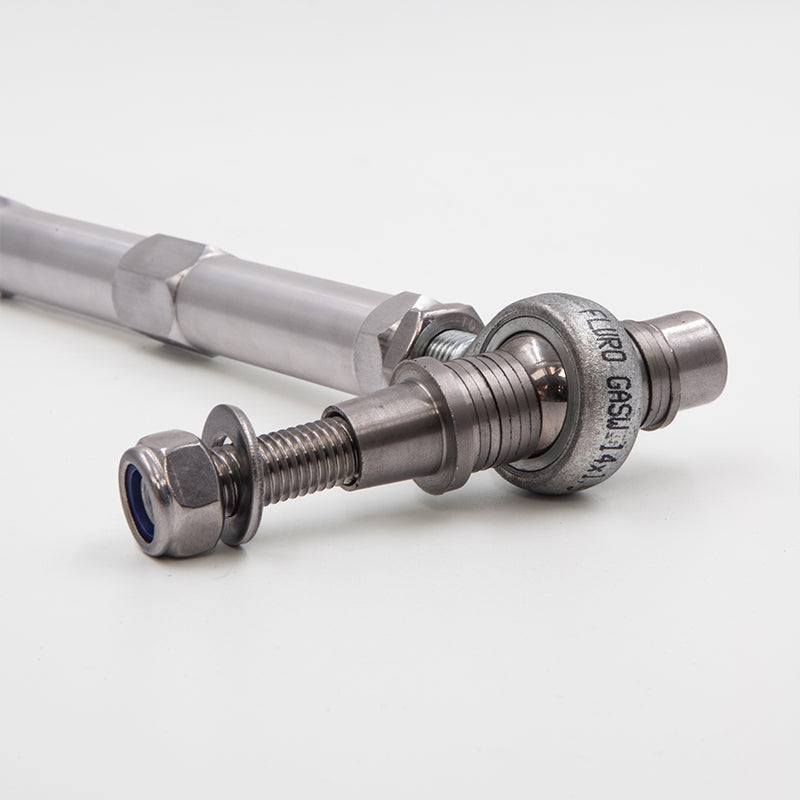 Suspension Secrets adjustable bump steer tie rod ends for Porsche 981 Cayman and Boxster GT4, showing close-up of linkage components.