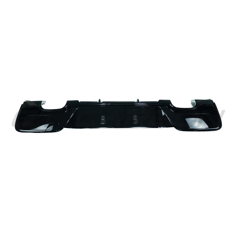 BMW 1 Series F20/F21 2012-2014 pre-LCI gloss black diffuser with dual tips, made by CT Carbon, showcasing sleek automotive design