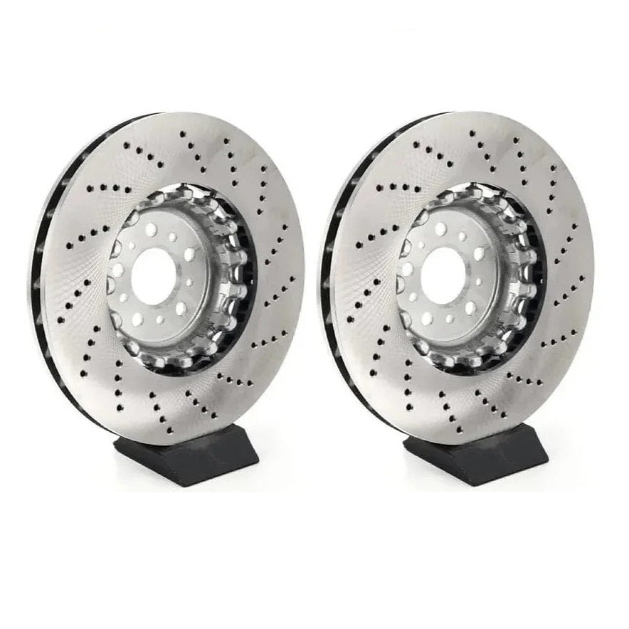 Genuine BMW G8 rear brake discs with vented design, shown in black finish, for enhanced braking performance.