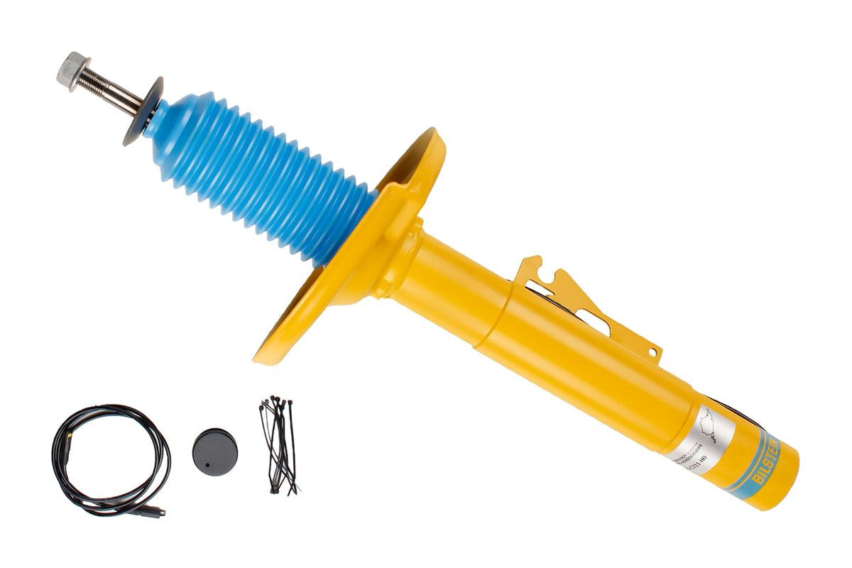 Bilstein B6 shock absorber for Porsche Boxster and Cayman (987) models, showing the durable metal body and mounting components.