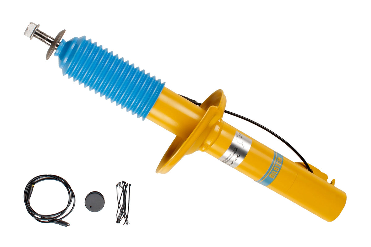 Bilstein B8 shock absorber for Porsche Boxster and Cayman (987), showing the durable metal body and mounting components.
