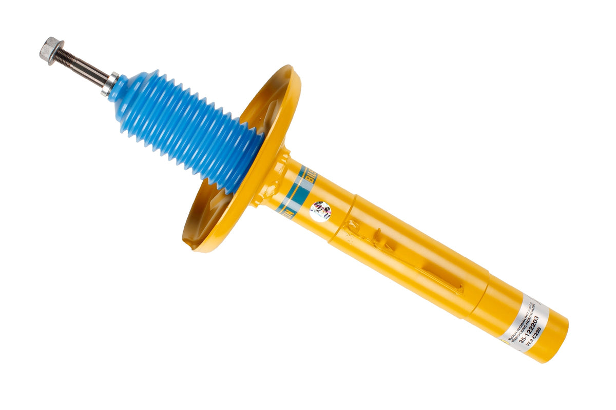 Bilstein B8 shock absorber for Porsche Boxster Cayman 987, showing the durable metal body and mounting components.