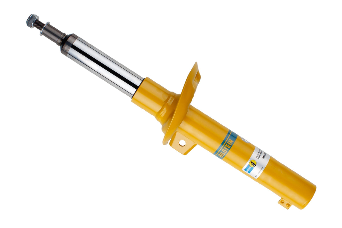 Bilstein B8 shock absorber for Volkswagen Golf VI, showing the durable suspension component with black metal body and mounting points.