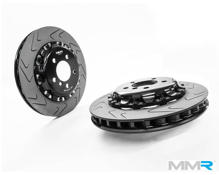 MMX Performance forged monoblock big brake kit with 355mm discs for BMW F2x and F3x models, shown with large brake rotors.