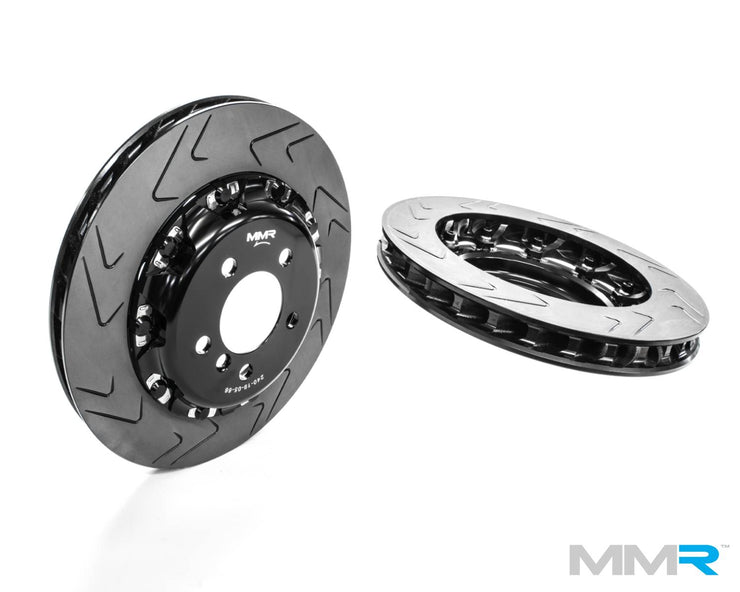 MMX Performance forged monoblock big brake kit with 355mm brake discs for BMW F2x and F3x models, showing the high-performance brake setup.