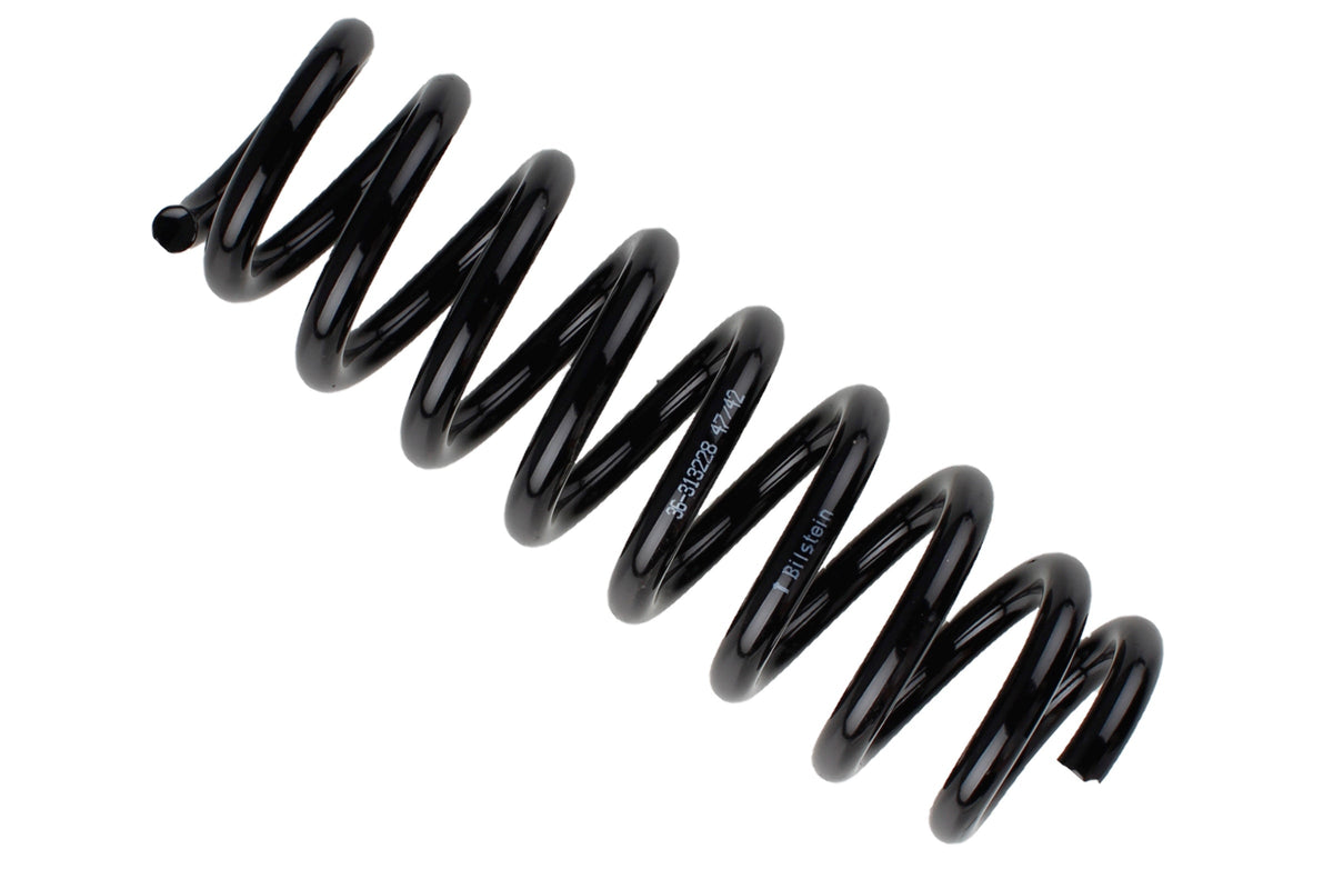 Bilstein B3 OE replacement coil springs for BMW E90 H, shown in the image with clean, black automotive suspension components.