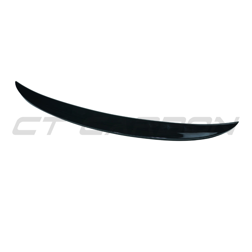BMW 3 Series E92 M3 2007-2013 CT Carbon V3 gloss black spoiler installed on the car's trunk lid.