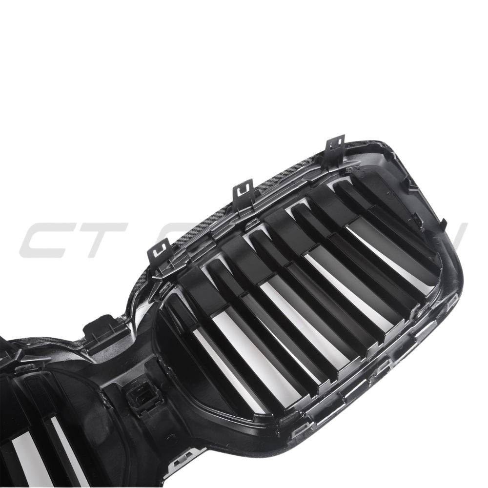 BMW G08 IX3 LCI 2021-2024 CT Carbon double slat carbon fibre grille showing sleek black finish and detailed design